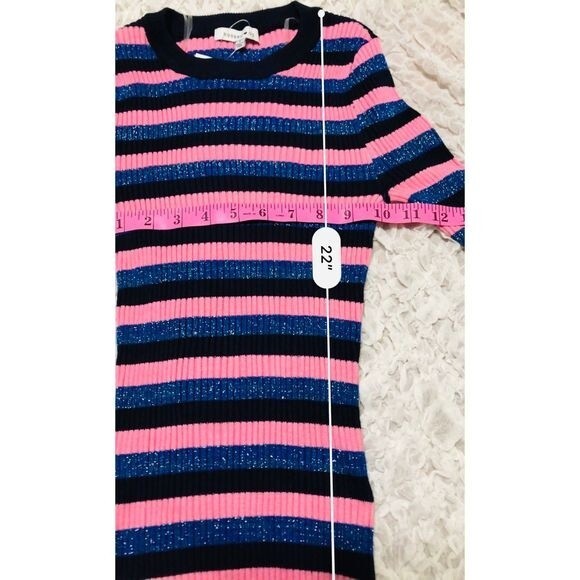 hooked up pink sweater  blue stripe long sleeve ribbed top size S - Picture 6 of 8